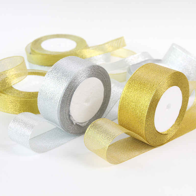 Ribbon Organza Roll - Pita bawang Organza emas/perak 25 yard/rol